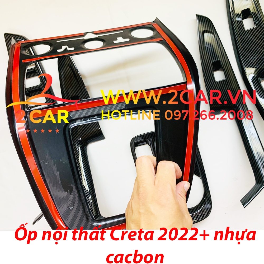 Ốp nội thất CARBON xe Huyndai Creta 2022, 2023 Mẫu 6 chi tiết - Hàng nhựa Cacbon cao cấp