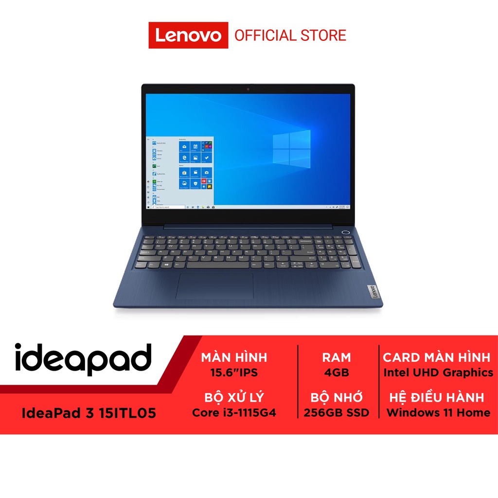 [ELBAU7 giảm 7%] Laptop Lenovo IdeaPad 3 15ITL05 (81X800KRVN) i31115G4 | 4GB | 128GB | Intel UHD | 15.6 inch