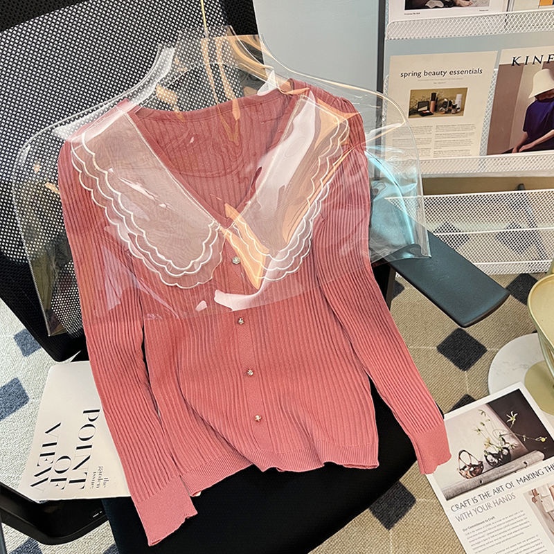 Áo Lưới Dệt Kim Cổ Búp Bê Phong Cách Hàn Quốc Ngọt Ngào Cho Nữ