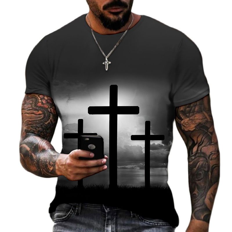 Áo Thun Tay Ngắn In Hình Chúa Jesus Thánh Giá 3D Thời Trang Mùa Hè Cho Nam