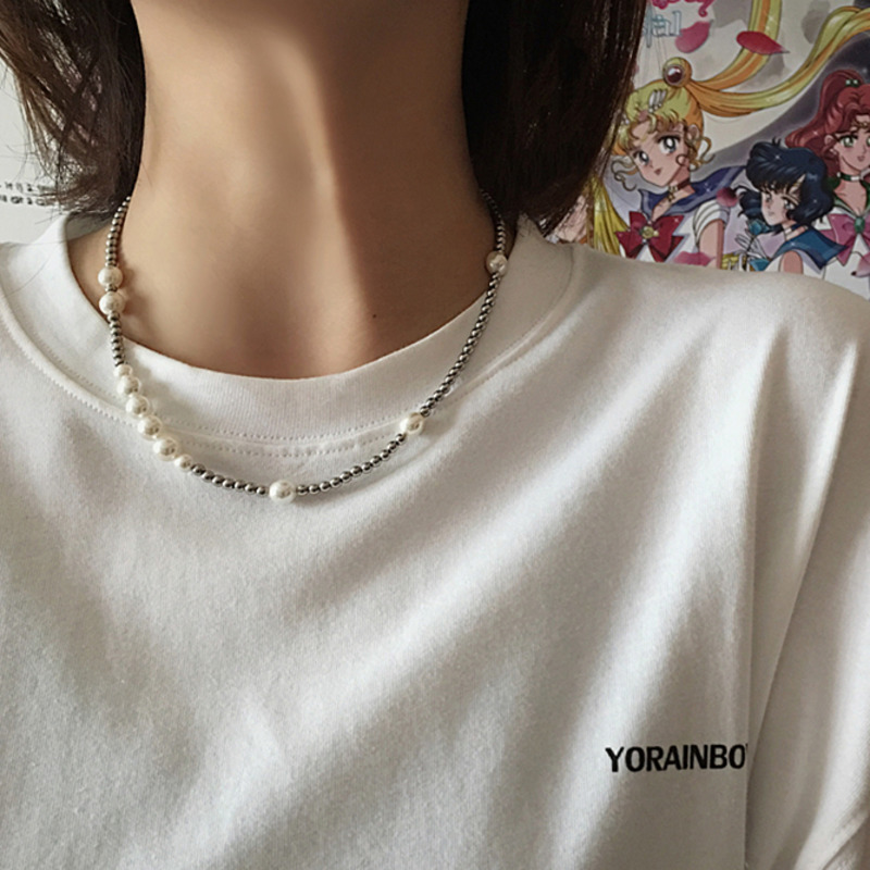 Dây Chuyền Đính Ngọc Trai Phong Cách Hip Hop Đường Phố 22186