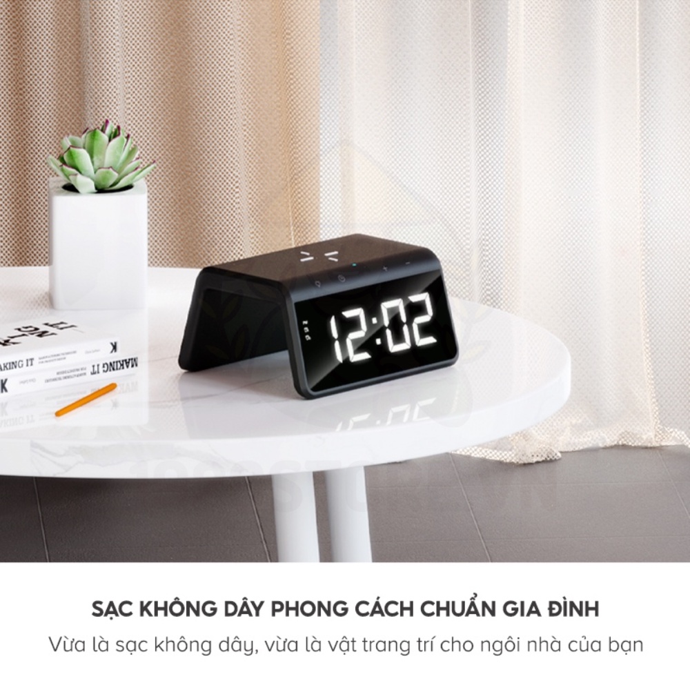Sạc Không Dây 6 In 1 HAVIT W320, Sạc Nhanh 15W, Tích Hợp Báo Thức + Đèn Ngủ LED RGB - Chính Hãng BH 12T