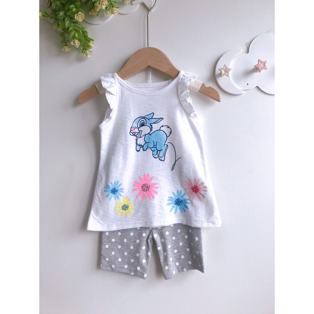 Bộ Đồ Mặc Nhà Cotton Bé Gái Họa Tiết Hoạt Hình Disney Mickey, Donal... Gồm Áo Ba Lỗ Và Quần Legging Đủ Size 1-6 Tuổi