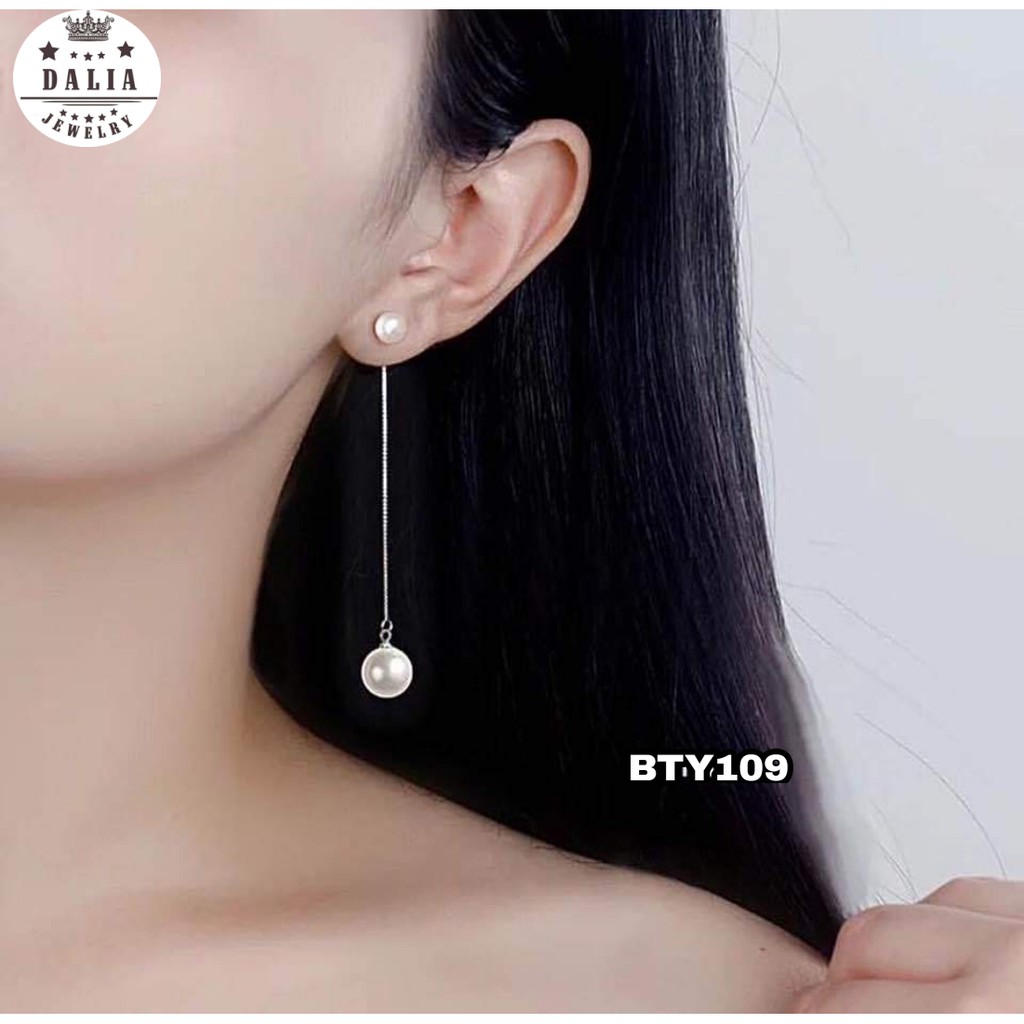 Bông tai bạc nữ thật dáng dài hạt trai nhân tạo DaLiA Jewelry tiểu thư xinh xắn chuẩn bạc 925