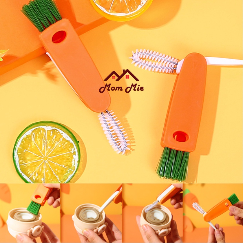 [Mới] Bàn chải mini/ Cọ rửa ly, nắp bình nước 3 trong 1 hình củ cà rốt đa năng tiện dụng - J136