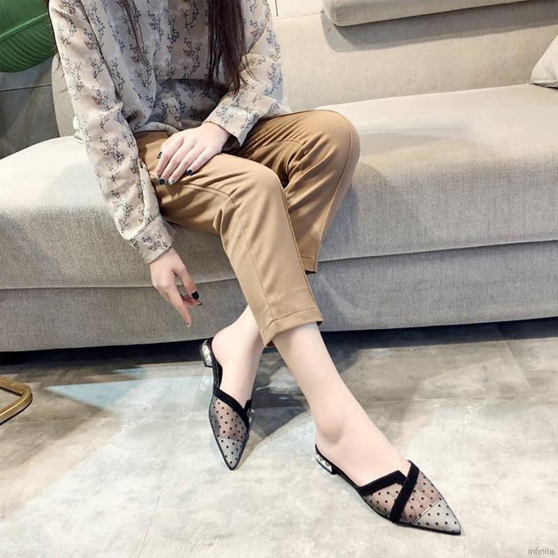 INFINITE Women Fashion Flat Shoes Dot Printed All-match Casual Breathable Wear-resistant Mesh Flat