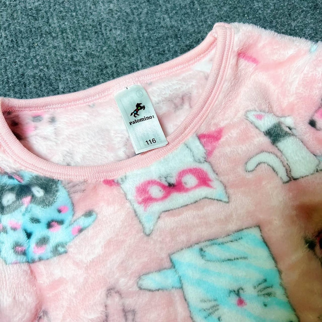 Bộ dài tay băng lông 2 mẫu hồng mèo và cún xinh xinh cho bé gái 92 - 140