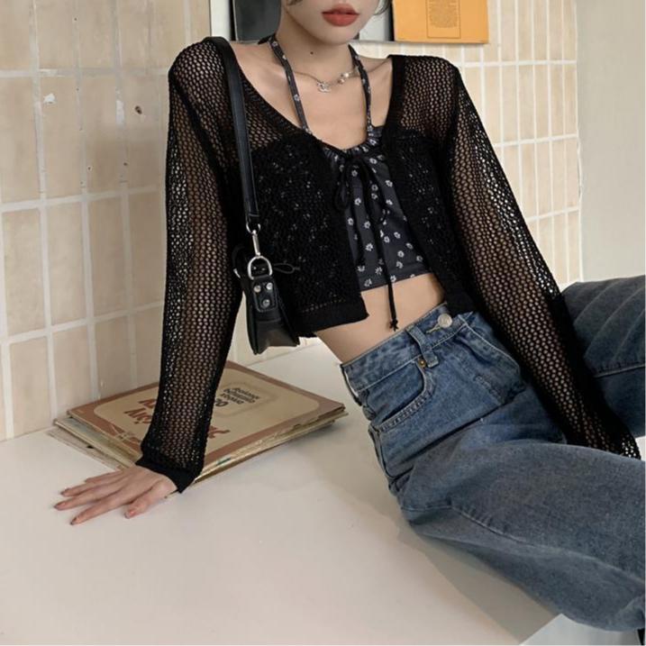 NUZIRO Áo hoa hai dây/ Áo khoác cardigan  chống nước phong cách Hàn Quốc thời trang mùa hè