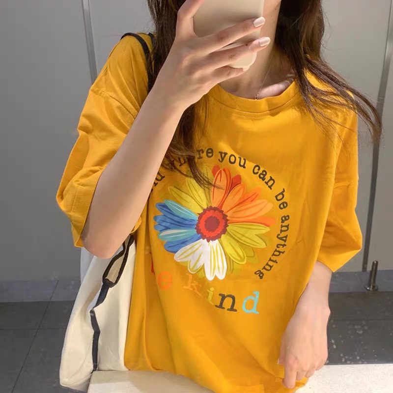 Áo Thun Hoa BeKind Áo Thun Tay Lỡ Form Rộng Unisex 38-65kg Nam Nữ Phong Cách Ullzang