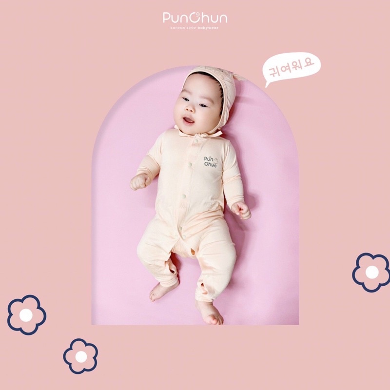 Body dài PUNCHUN vải cotton mỏng sơ sinh ( chưa gồm mũ tay chân )