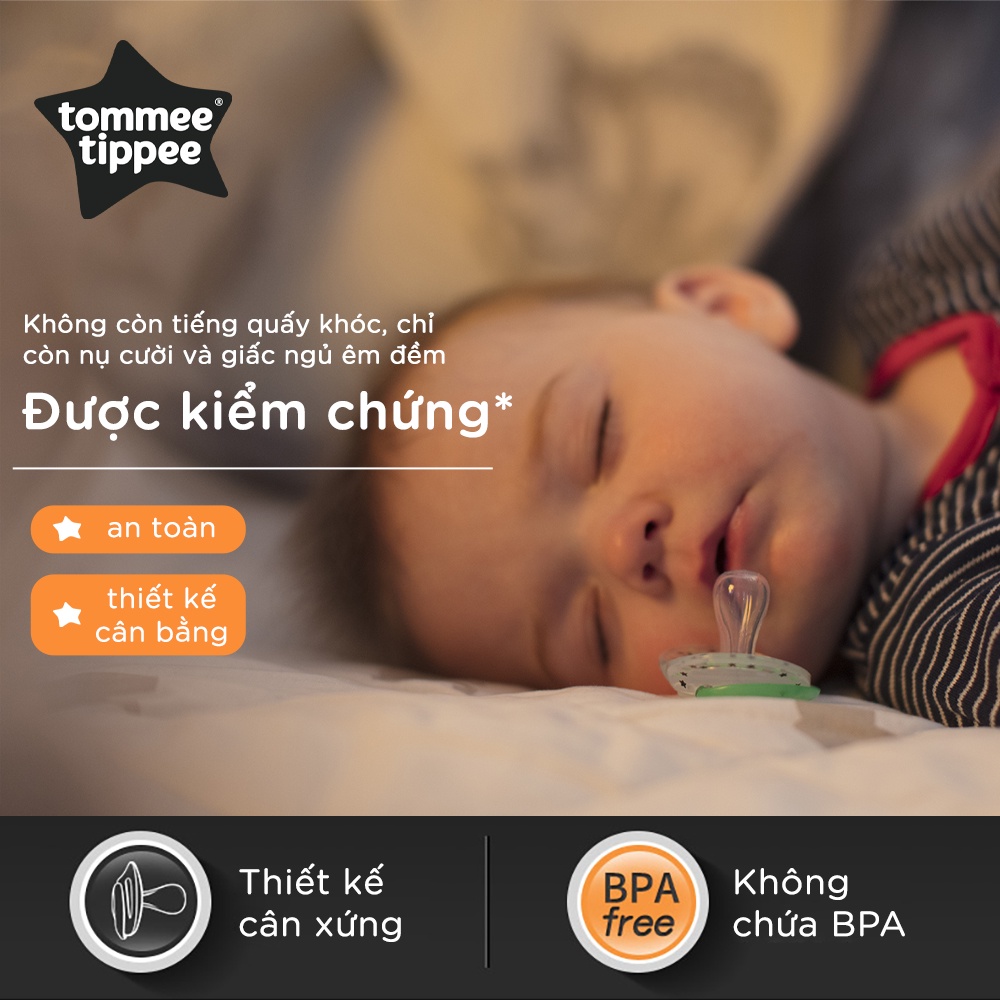 Ty ngậm dạ quang cho bé Tommee Tippee Night Time 0-6 tháng (vỉ 2 cái) - Cá Voi