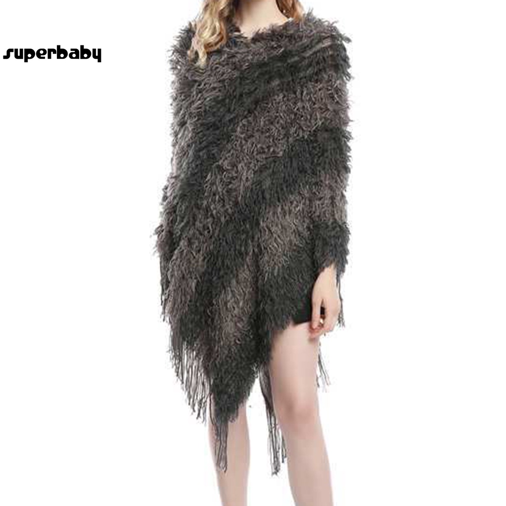 Áo choàng dệt kim dáng rộng phối lông thời trang cho nữ
 | BigBuy360 - bigbuy360.vn