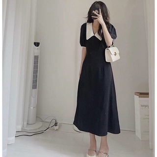 Đầm midi đen cổ trắng form dài 2 màu (kèm hình thật)