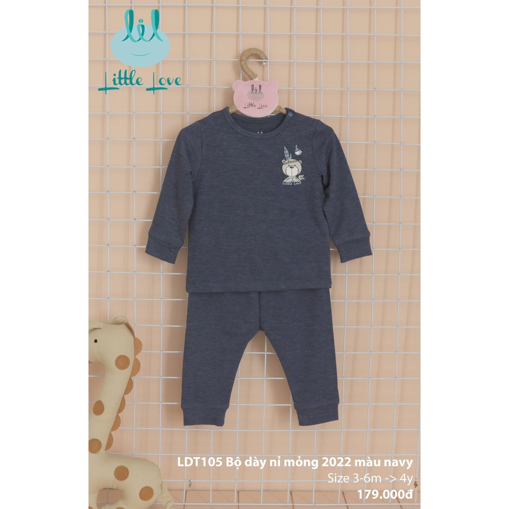 [CHÍNH HÃNG] Bộ dài tay bo gấu vải tăm 2022 họa tiết trẻ em thu đông Little Love