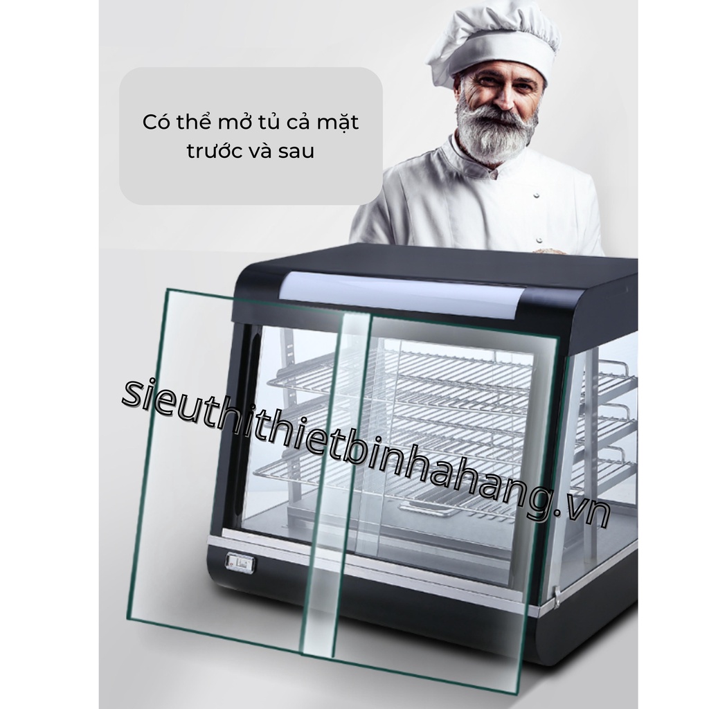 Tủ giữ nóng trưng bày thực phẩm loại 3 khay kính vuông BV 601 - Bảo hành 12 tháng