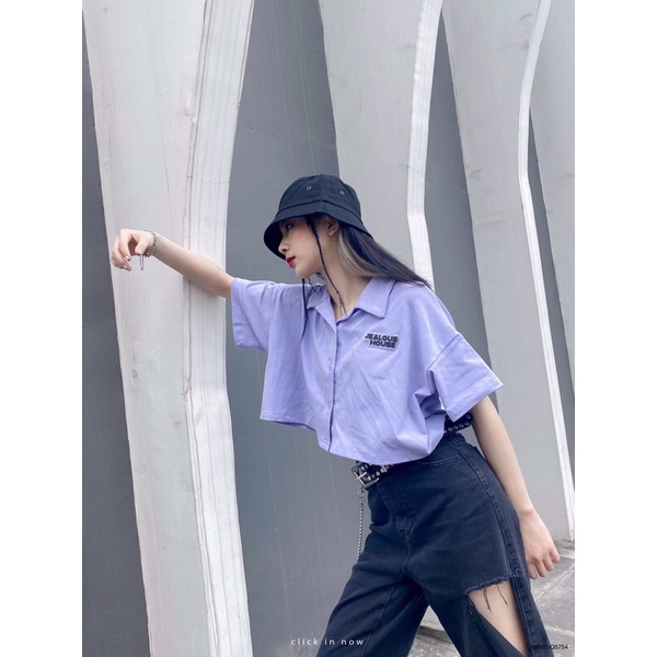 Áo phông nữ, áo thun zip cropped polo Jealous Product 5805
