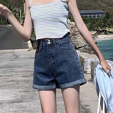Quần Short Denim Lưng Cao Dáng Rộng Phong Cách Hàn Quốc Thời Trang Mùa Hè Mới Cho Nữ