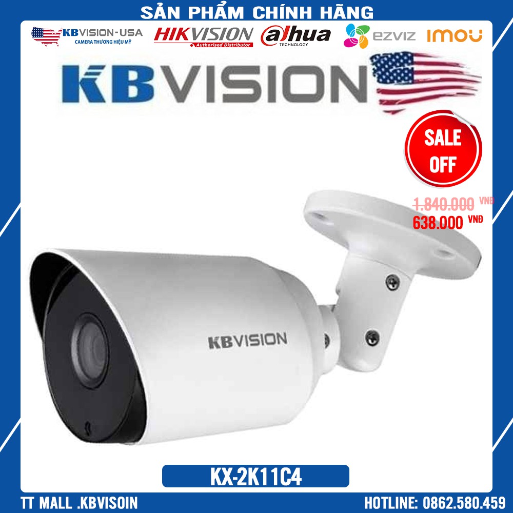 {Giá HỦY DIỆT} Camera HDCVI hồng ngoại 4.0 Megapixel KBVISION KX-2K11C4 VỎ KIM LOẠI  - Bảo hành chính hãng 2 năm