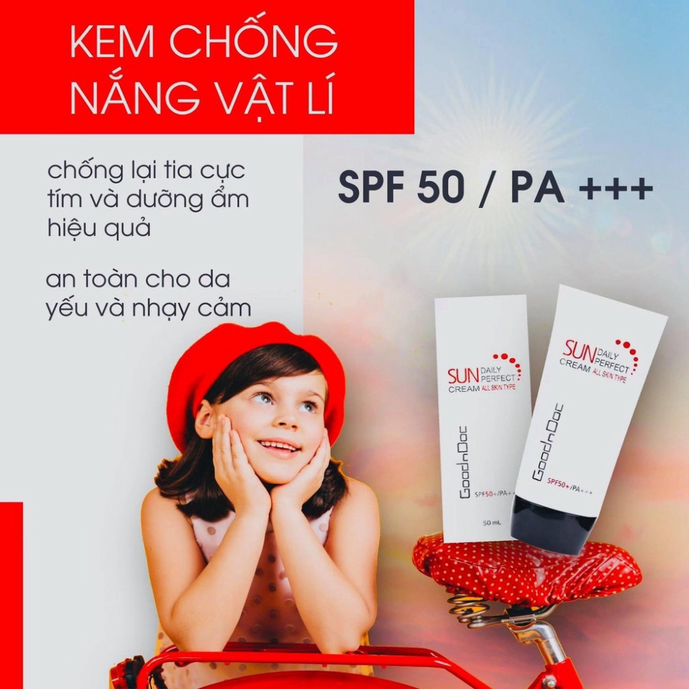 [CHÍNH HÃNG] Kem Chống Nắng Dưỡng Trắng Sáng Và Nâng Tone Da - Goodndoc Daily Perfect Sun Cream SPF 50+/PA+++