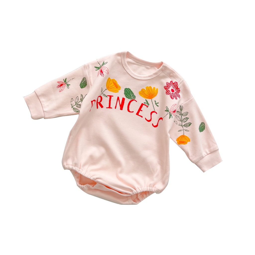 Áo liền quần in hoa cho bé gái sơ sinh 0-24 tháng tuổi