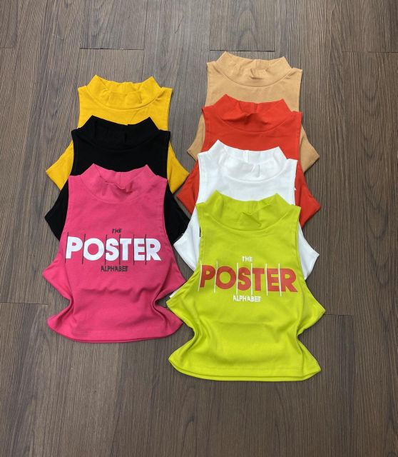 ÁO THUN CROPTOP CỔ LỌ IN CHỮ