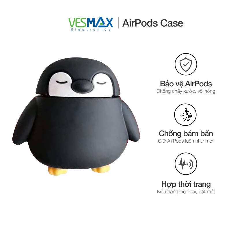 Case Airpods hình chim cánh cụt, vỏ ốp đựng bảo vệ tai nghe bluetooth Airpod 1 2 Pro chất liệu silicon dẻo