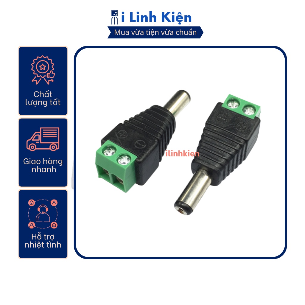 Jack nguồn DC đực 5.5x2.1mm đấu dây dùng vít