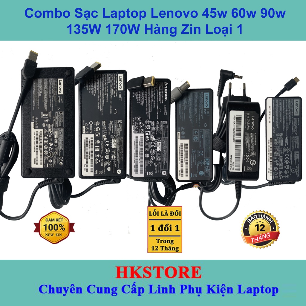 Combo Sạc Laptop Lenovo 45W 65W 90W 135W 170W Zin Loại 1