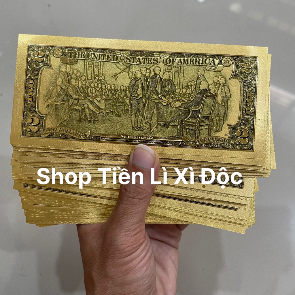 Sỉ Combo 100 Tiền 2 Đô USD Plastic Mạ Vàng Lưu Niệm Phong Thủy May Mắn, Lì Xì Tết