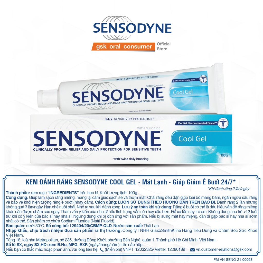 Kem đánh răng Sensodyne Cool Gel 100g