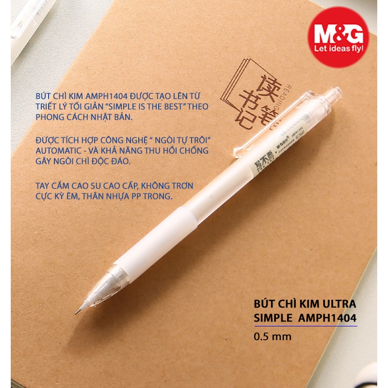 Bút chì kim công nghệ tự trôi ngòi độc đáo AMPH1404 thân màu trắng phong cách Nhật Bản đơn giản chất lượng phong cách