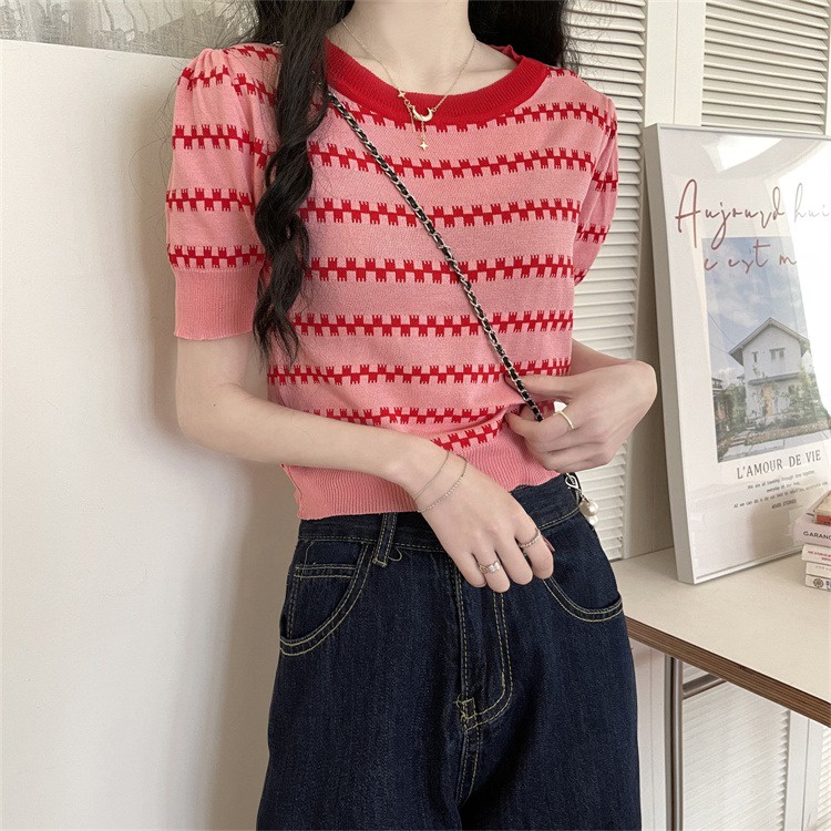 Áo thun ZHELIHANGFEI tay ngắn dệt kim thời trang cho nữ