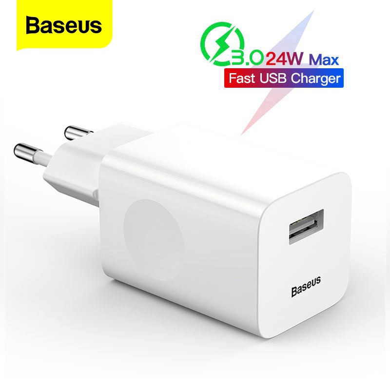 Củ sạc nhanh Baseus Travel Quick Charge 3.0 24W sạc 50% trong 30 phút cho Samsung , Xiaomi, Huawei