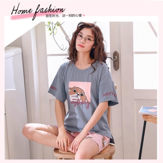 Bộ mặc nhà thun big size hình sóc xám hồng bao đẹp size 70-85kg