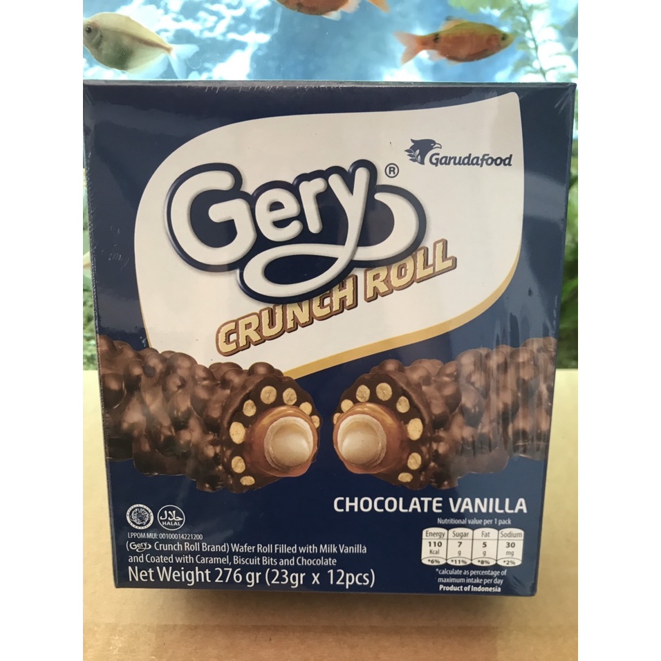 Bánh Gery Ống Vani Crunch Roll Chocolate Vanilla Hộp 276g (23g x 12 cái-xanh)