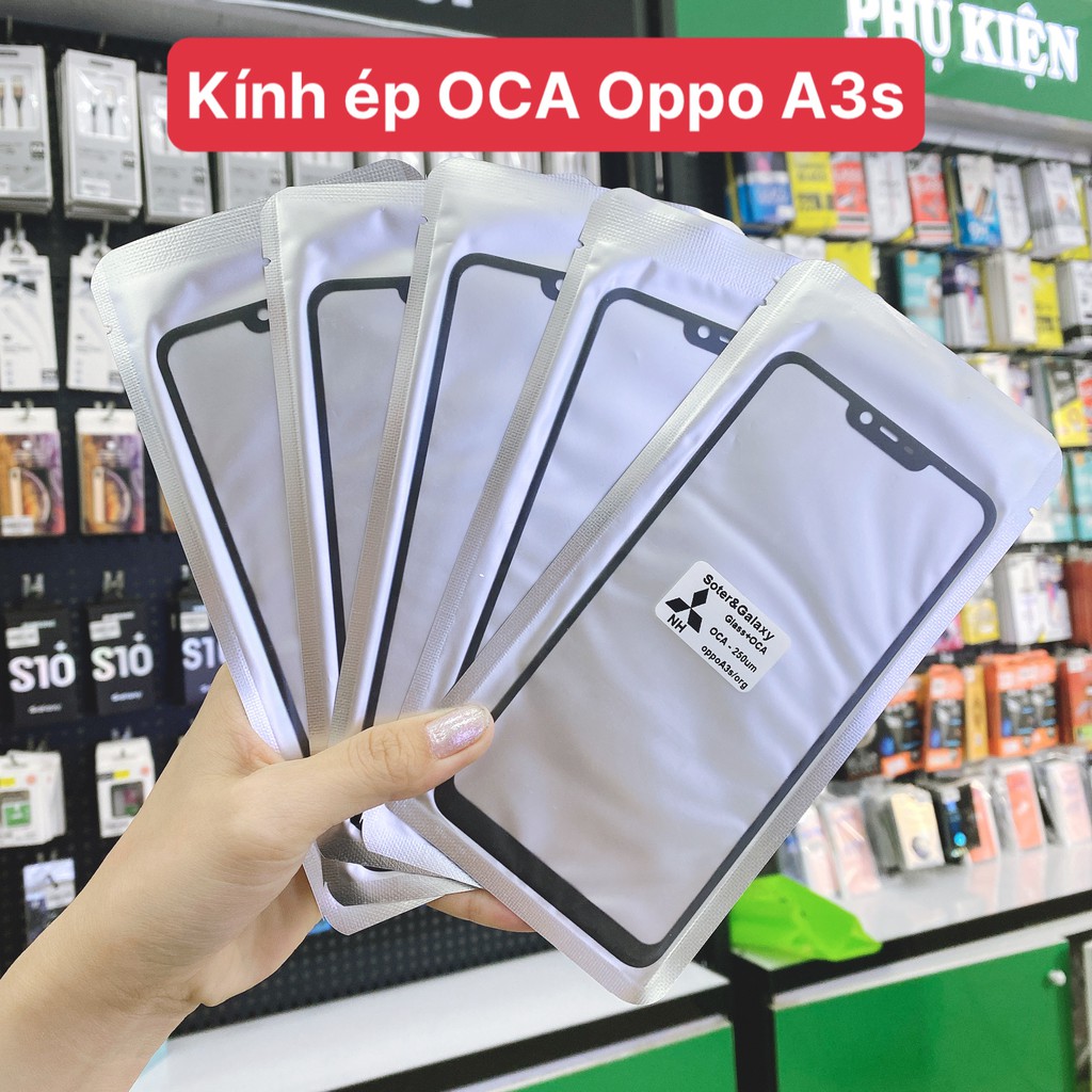 Kính ép màn hình có sẵn keo OCA Oppo A3S Realme C1 chất lượng , giá tốt
