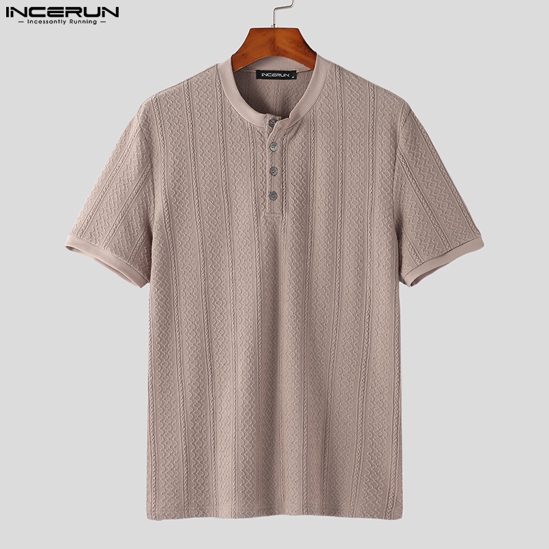 Áo thun dệt kim INCERUN tay ngắn phối nút thời trang mùa hè cho bam
