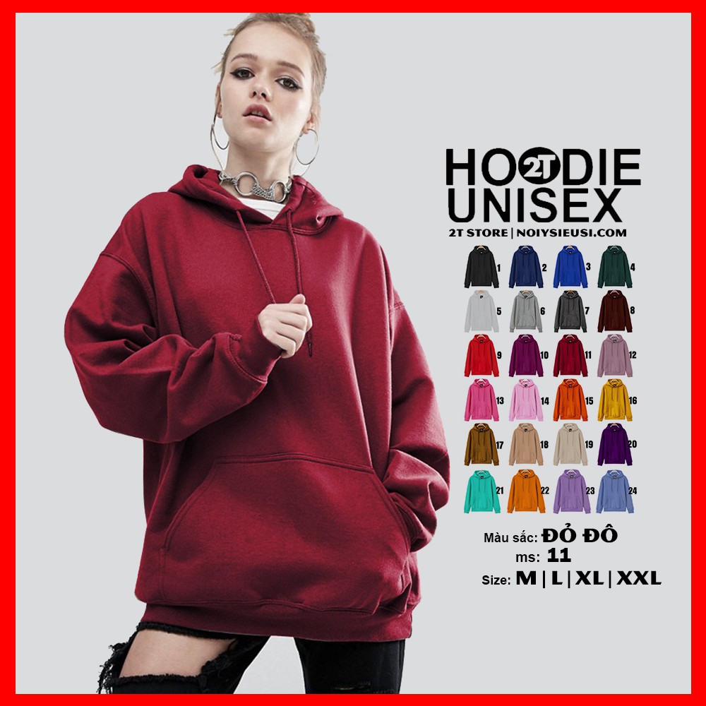 Áo hoodie unisex 2T Store H11 màu đỏ đô - Áo khoác nỉ chui đầu nón 2 lớp dày dặn chất lượng đẹp | BigBuy360 - bigbuy360.vn