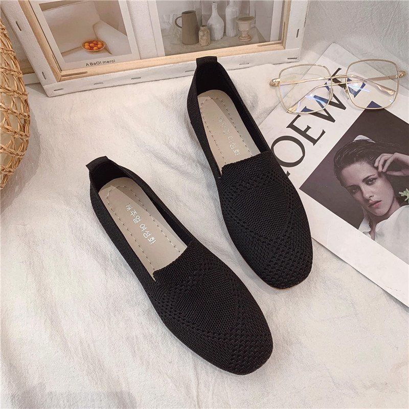 Giày Búp Bê Dệt Kim Mũi Vuông Thời Trang Xuân Hè Hàng Mới Dành Cho Bạn Nữ