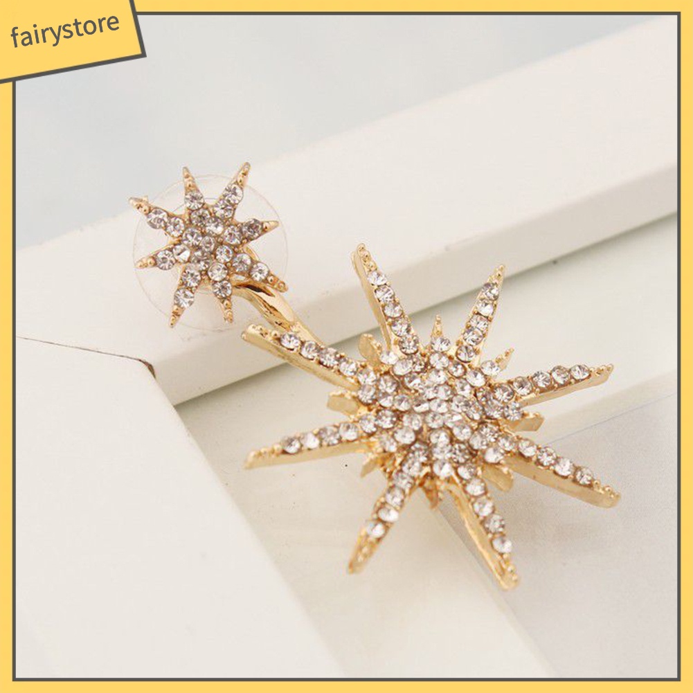 1 Khuyên Tai Hình Bông Tuyết / Lục Giác Đính Đá Thời Trang