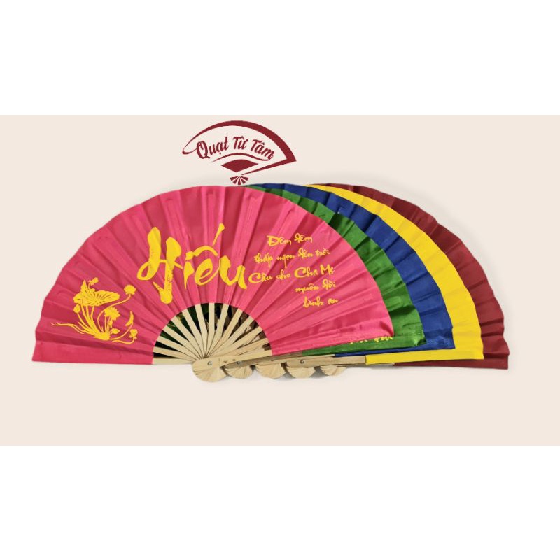 Quạt Vải Xếp chữ thư pháp truyền thống Việt Nam rẻ bền đẹp để cầm tay quạt mát