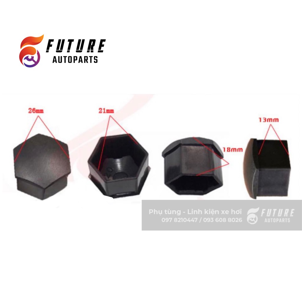 Bộ nắp chụp đầu ốc bánh xe size 21mm bằng nhựa kèm kẹp tháo lắp - Future Autoparts