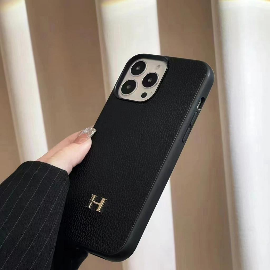 Bao Da Điện Thoại hermes Màu Trơn Chống Sốc Cho iphone15 pro max 11 12 13 mini Ốp