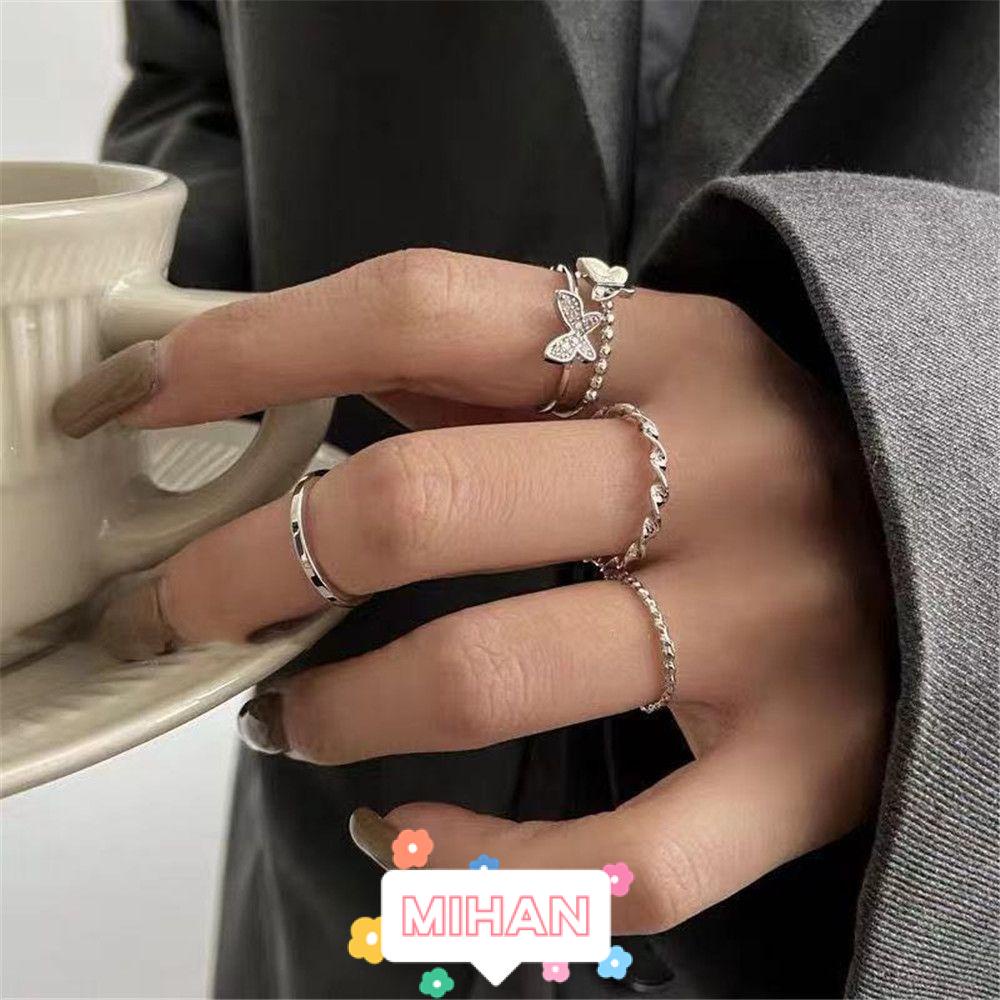 MIHAN1 4Pcs/Set Korean Fashion Female Ring Punk Statement Opening Women Rings Set Jewelry Sets Adjustable Simple Hip Hop Butterfly