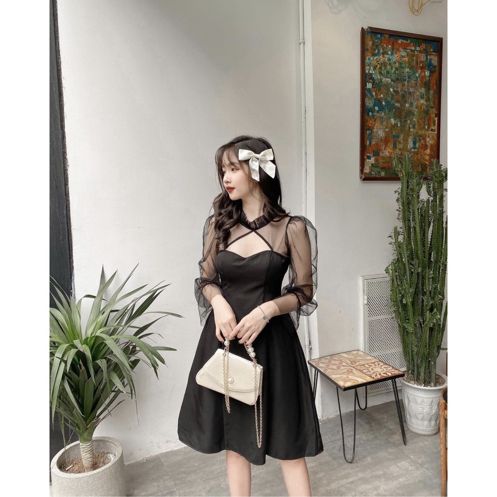 Đầm dự tiệc cổ tàu tay phồng vải may 2 lớp, có lót toàn thân Vải cam kết loại 1 | BigBuy360 - bigbuy360.vn