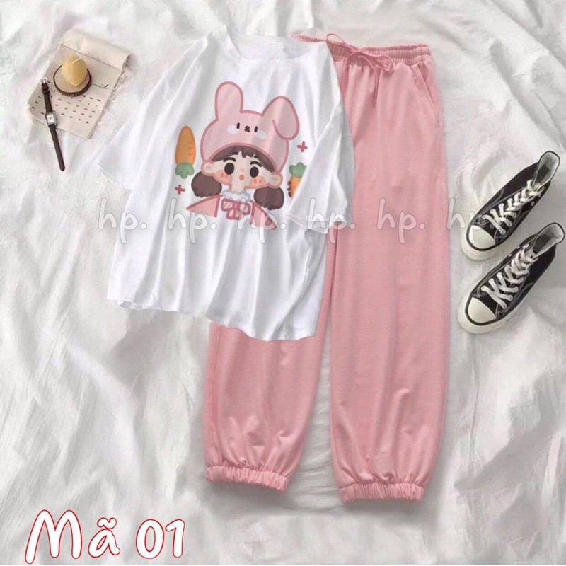 Sét áo in hình + quần bom hồng TH6