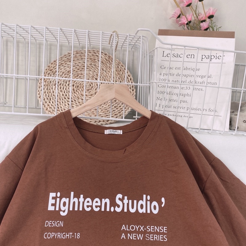 Áo phông 3158, áo thun tay lỡ form rộng studio1996 chất cotton khô in chữ studio