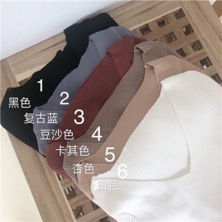 Áo len gân cổ V ngắn tay(còn màu đen)