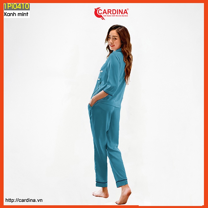 Đồ bộ pijama nữ CARDINA chất lụa satin Nhật cao cấp quần dài áo tay lỡ hoạ tiết hoa tuylip nhẹ nhàng 1Pi04.