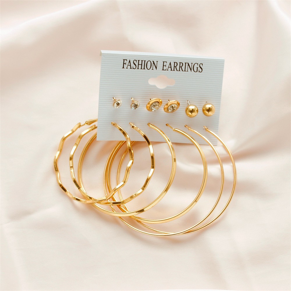 Set 6 Đôi Bông Tai Mạ Vàng Đơn Giản Thời Trang Cho Nữ